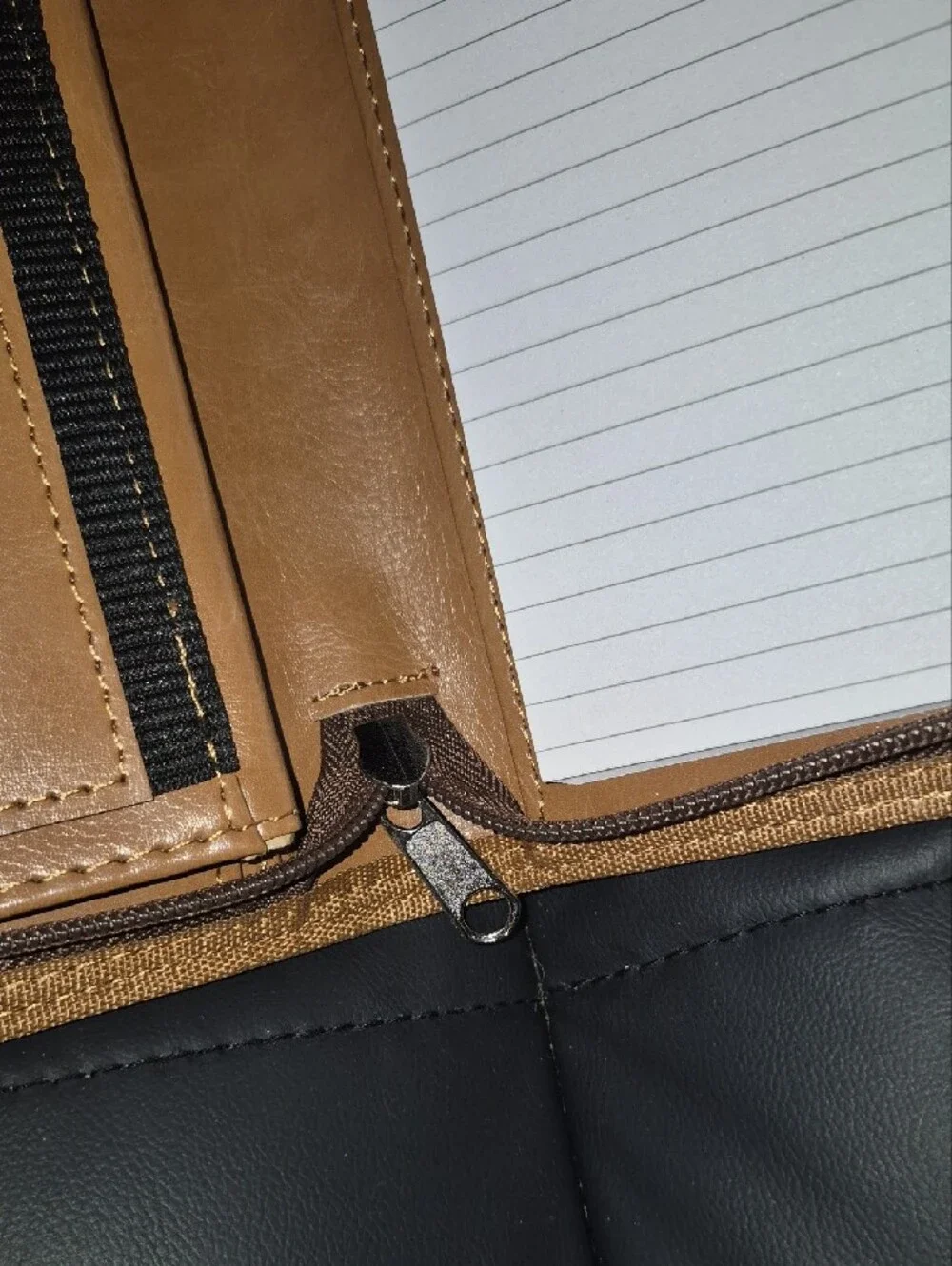 Simulated LEATHER Zip Portfolio Organizer - Tan